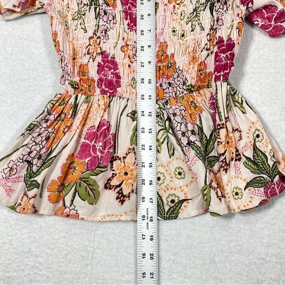 Angie Top Womens XS Boho Floral Peplum Smocked Blouse Flutter Sleeve Cottagecore - Picture 11 of 12